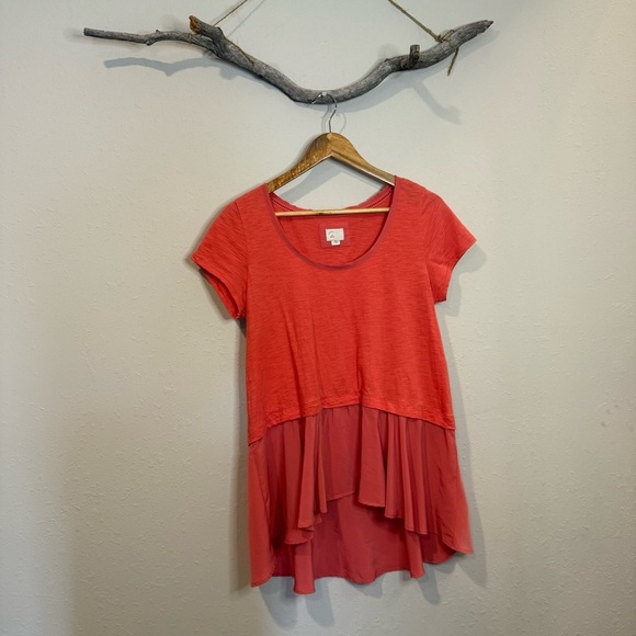 Anthropologie Postmark West End Peplum Tunic Tee High-low Top Solid in Coral - Picture 3 of 9